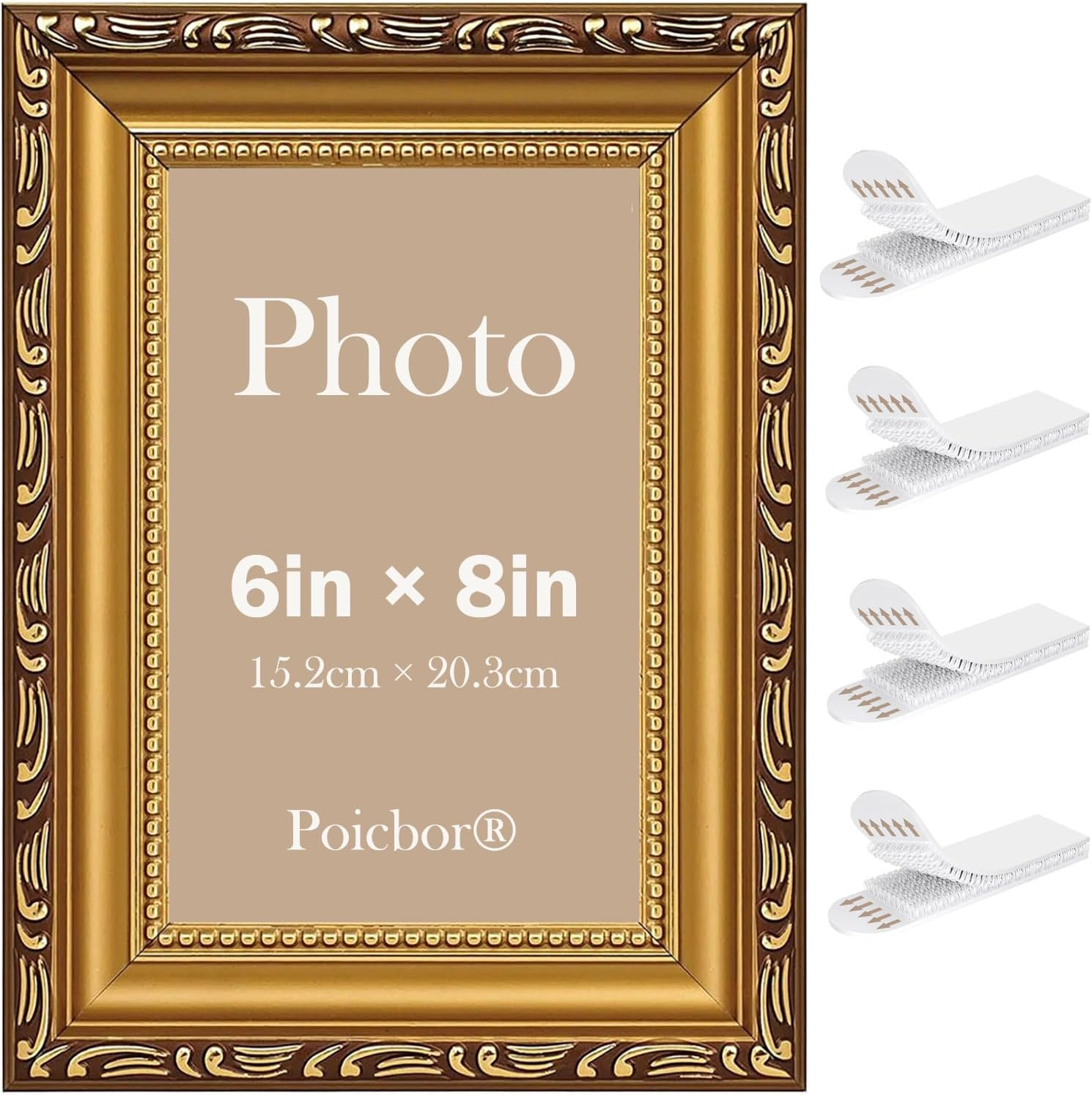 Vintage Picture Frame, 6&times;8'' Picture Frame Gold, for Desktop Display and Wall Mount Home Decor, Ornate Photo Frame for Poster (6X8In - Gold)