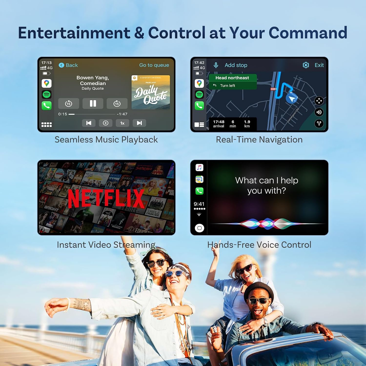 OTTOCAST Play2Video Pro, Android Carplay Ai Box & Wireless Carplay Adapter & Wireless Android Auto Adapter 3 in 1, Built-In Youtube, Netflix, IPTV, Tiktok, Prime Video, 5 Video APP image number 3