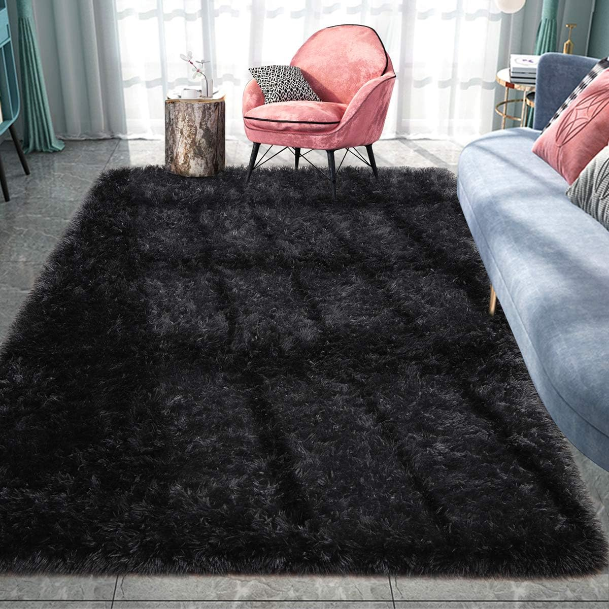Pacapet Fluffy Area Rugs, Black Shag Rug for Bedroom, Plush Furry Rugs for Living Room, Fuzzy Carpet for Kid'S Room, Nursery, Home Decor, 3 X 5 Feet