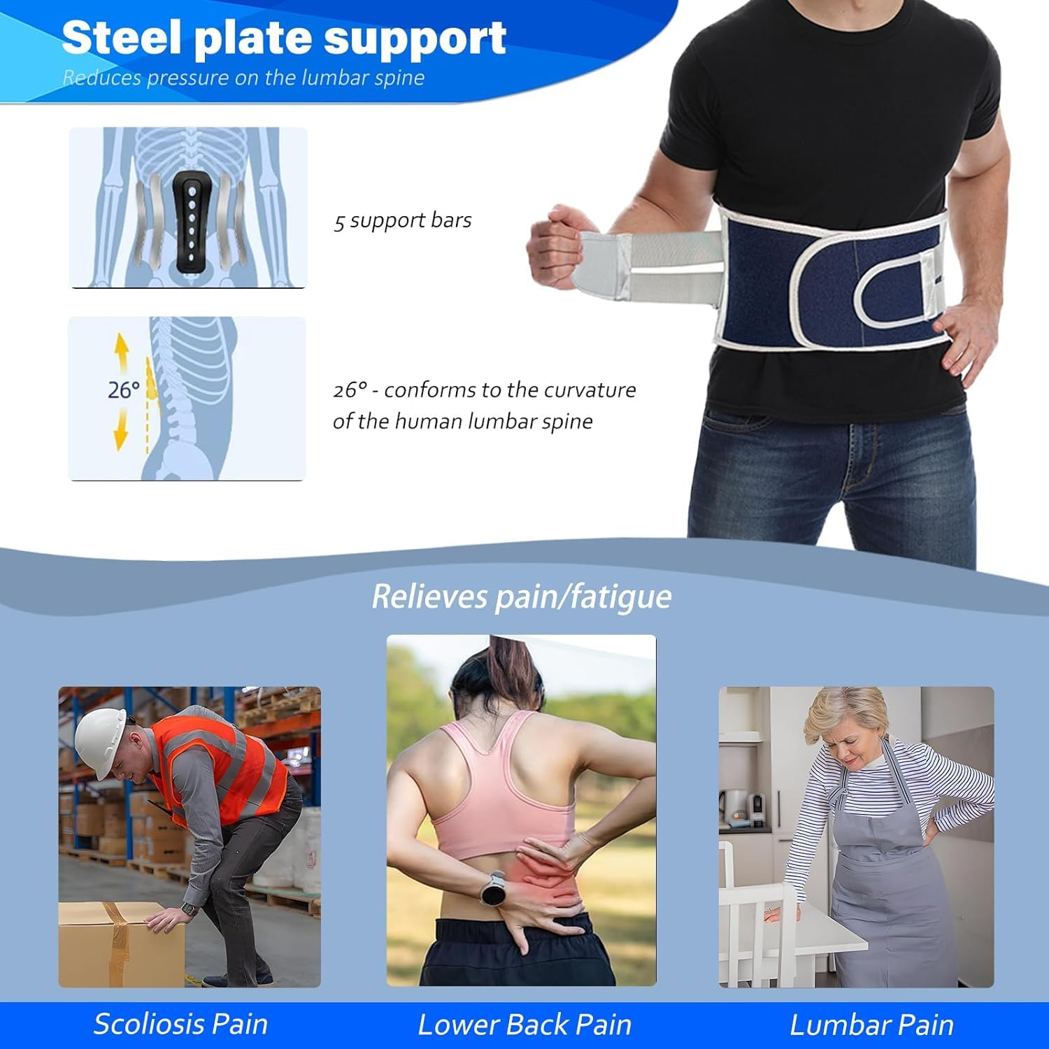 Adjustable Back Support Belt - Relieves Ower Back Pain, Supports Lumbar Disc Herniation, Sciatica, and Scoliosis - Breathable Waist Support Belt, Suitable for Both Men and Women (L) image number 1