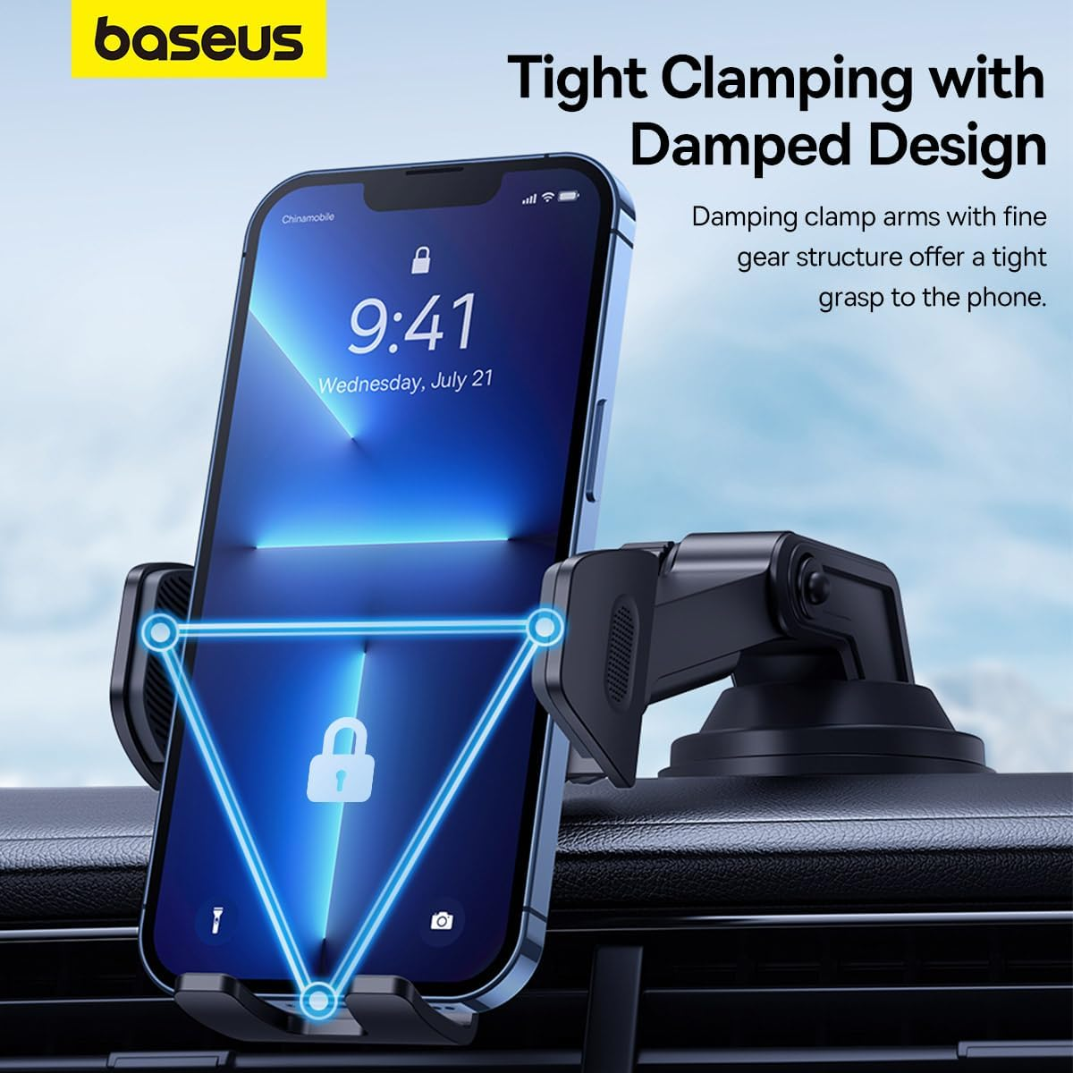 Baseus Car Mount Baseus Ultracontrol Go Series Clamp-Type Car Mobile Phone Holder (Suction Cup Version)Rotatable and Adjustable Fits All 5.4 - 7.2 Inch Cell Phonecluster Black image number 5