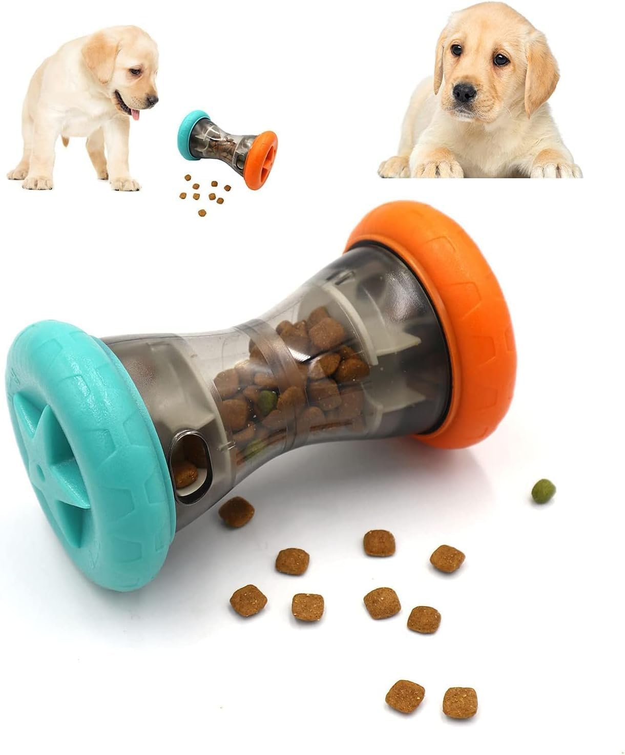 Dog Treat Dispensing Puzzle Toys for Small Dogs to Keep Busy,Interactive Chase Toys for Dog Improves Digestion,Enrichment Dog Food Slow Feeder,Barbell-Shaped Dog IQ Treat Dispenser Toys