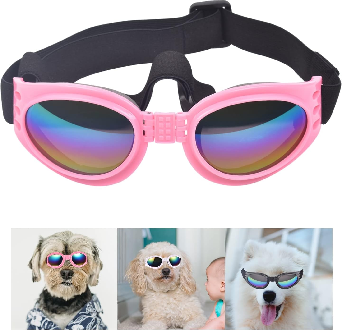 JIABEIUS Pet Goggles Dog Sunglasses, Dog Sunglasses Windproof Puppy Goggles Anti-Fog UV Protection Sun Glasses for Cat&Small Dogs (Pink) image number 6