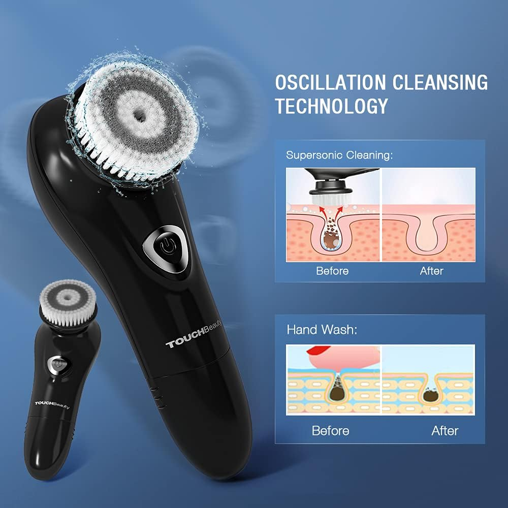 Touchbeauty 6&deg; Oscillating Facial Brush for Men with 2PCS Replacement Brush Heads, Waterproof Men'S Face Scrubber Brush Facial Exfoliator Device Black TB-1487M-05 image number 1
