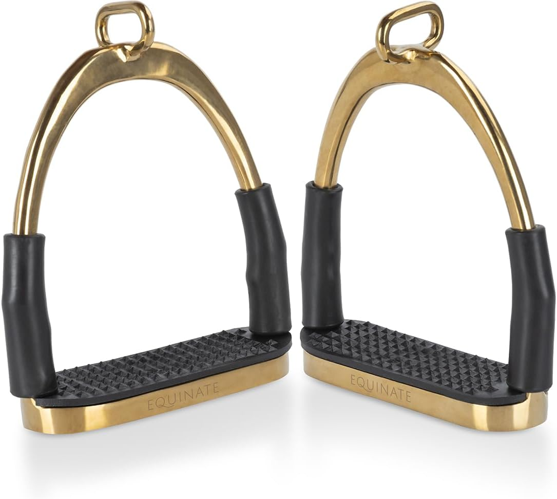 Equinate Charles Safety Stirrups 10 Cm Gold - with Non-Slip Rubber Tread - Stirrups for Adults and Children - Relieves the Ankles - Pack of 2 - Gold image number 6