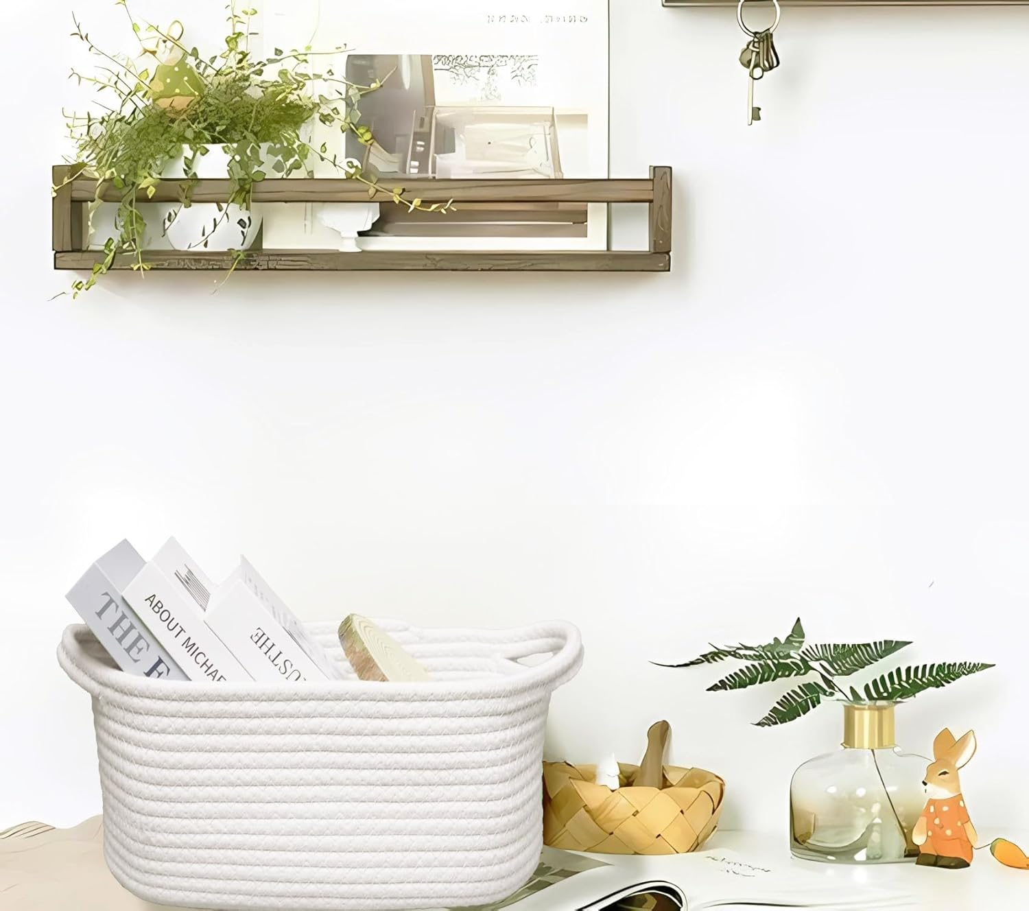 Baby Gift Basket with Gift Bags and Ribbons, 12X 8 X 5 Inch Empty Cotton Rope Baby Basket, Basket Organizer for Baby and Pet Toys, White image number 6