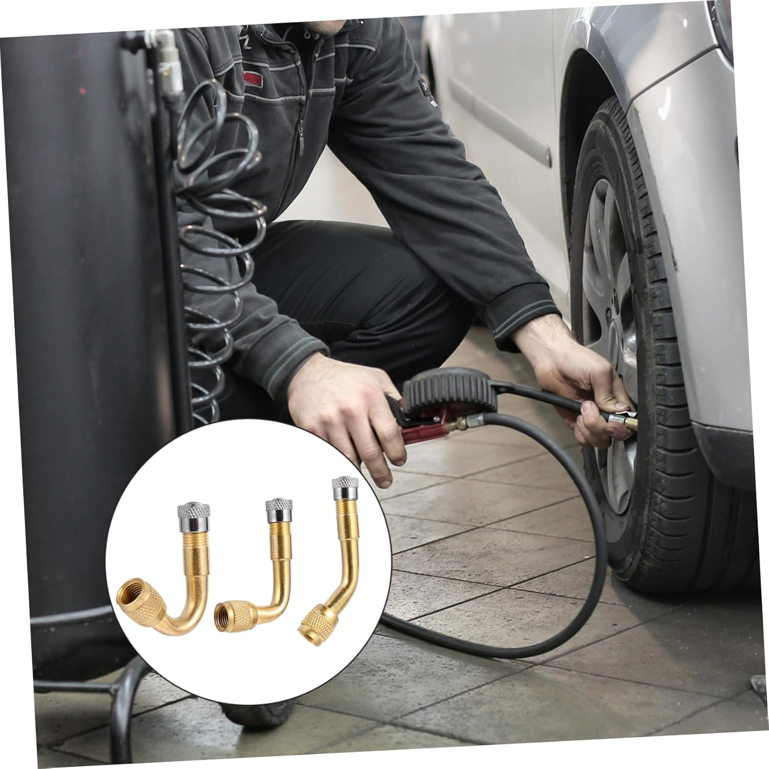 Ciieeo 3 Pcs Copper Motorbike Adaptor Tyre Stem Extension Valve Lengthen Valve Stem Extensions for Motorcycle Car Truck Wheel image number 4