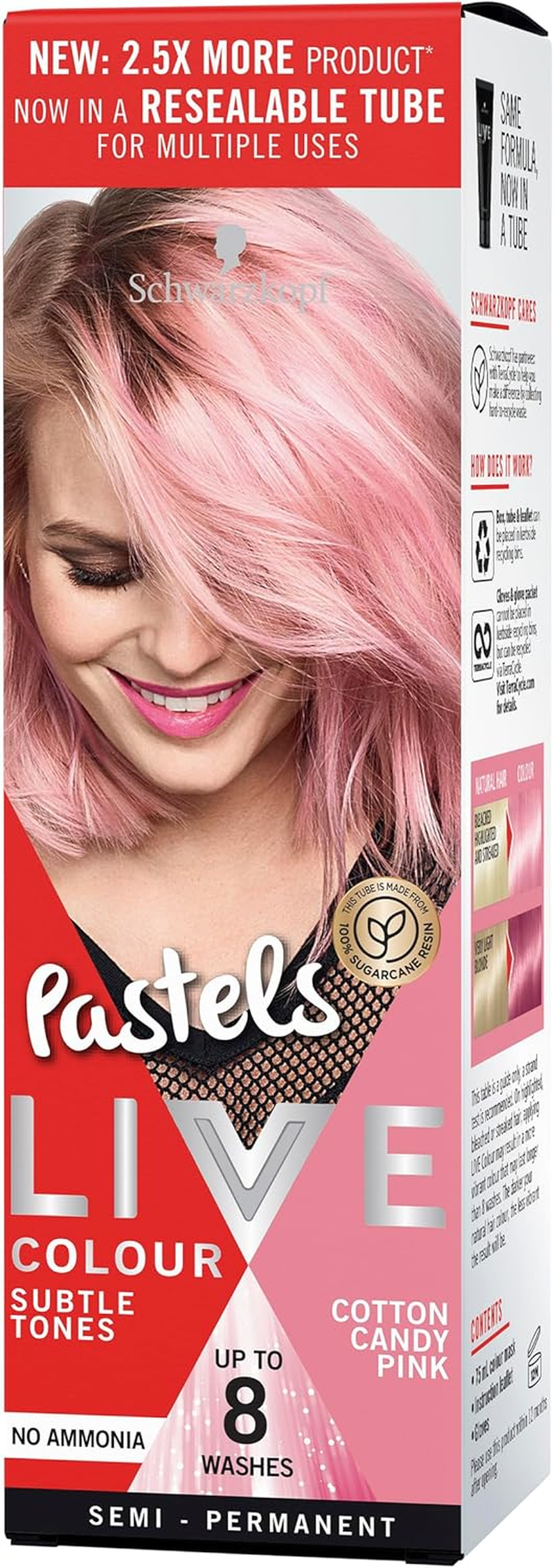 Schwarzkopf LIVE Pastels Semi Permanent Hair Colour 25 Ml, Cotton Candy Pink image number 3