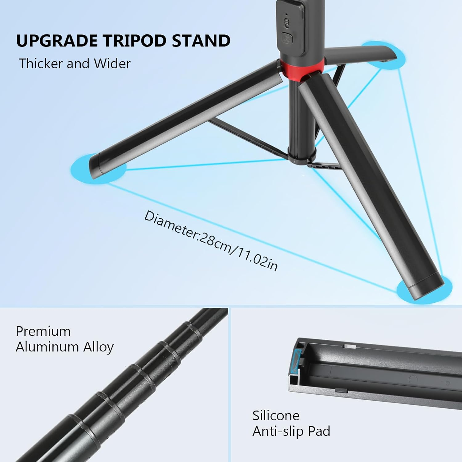 Wireless Selfie Stick, 43" Tripod Stand and Detachable Wireless Remote, Support Video Record, 360&deg; Adjustable Extendable Monopod for Iphone 17/16/15/14 Pro Max, Galaxy Series Phone Video Recording image number 3