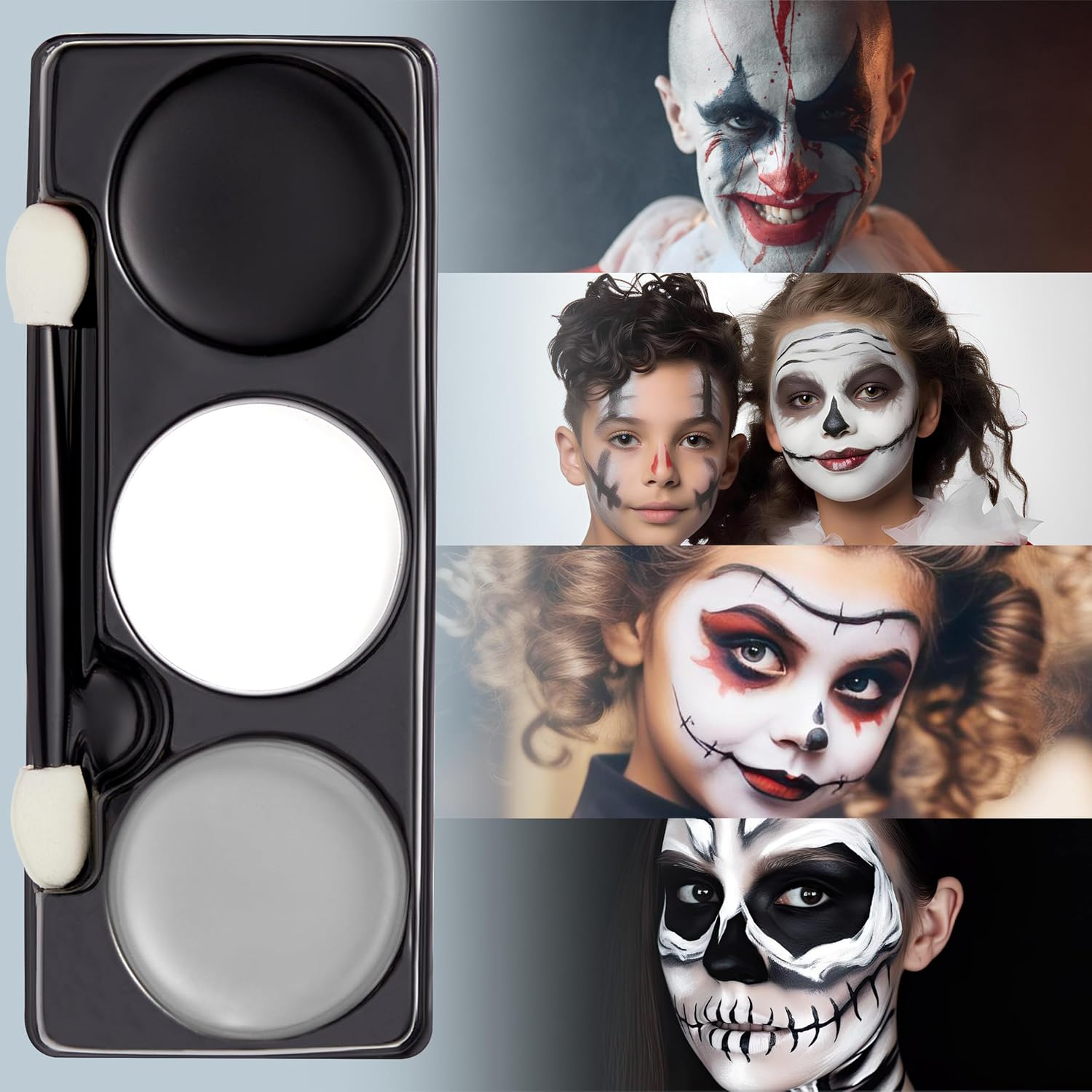 Spooktacular Creations Halloween Makeup Palette 3 Colors Face Body Paint with Brush for Zombie Skeleton Clown Witch Football Baseball Sports SFX Costume Cosplay Dress up (7 Oz, White Black Grey) image number 2