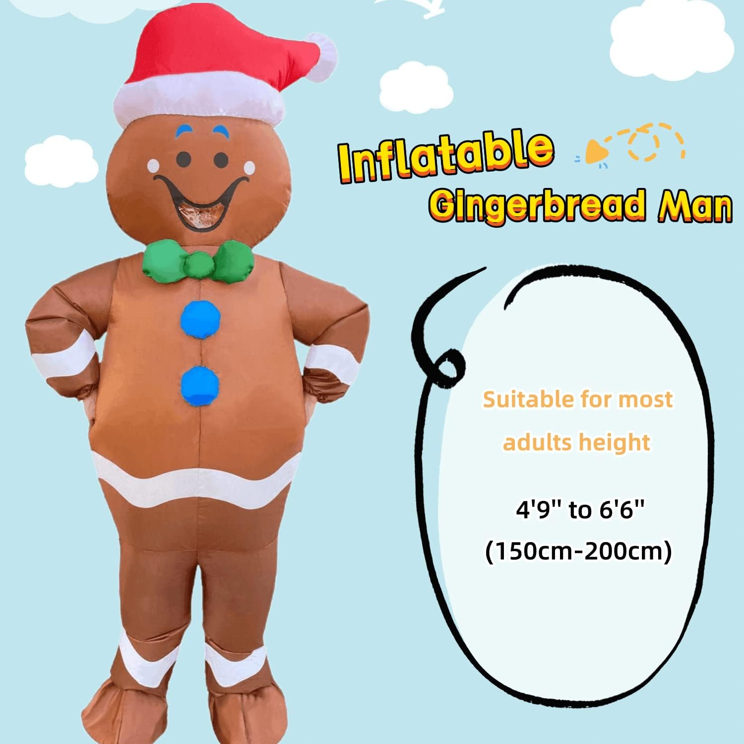 Tangcii Inflatable Christmas Gingerbread Man Costume Adult Blow up Halloween Funny Suit Blowup Costumes for Adults Mens Holiday Cosplay Fancy Dress Brown image number 4