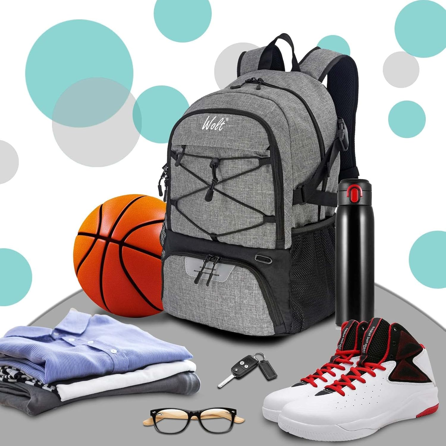 Basketball Backpack Large Sports Bag with Separate Ball Holder & Shoes Compartment, Best for Basketball, Soccer, Volleyball, Swim, Gym, Travel - Camouflage Blue image number 7