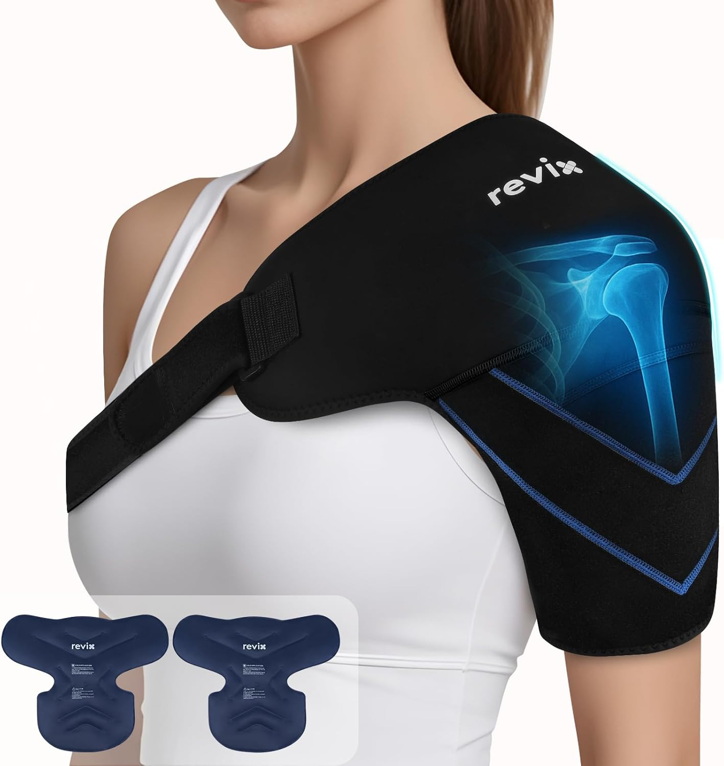 REVIX Shoulder Ice Pack Wrap, 2 Gel Packs+1 Shoulder Brace for Rotator Cuff and Arm, Reusable Gel Cold Therapy Wrap for Discomfort Relief & Muscle Relaxation, Easy to Wear & Remove image number 4