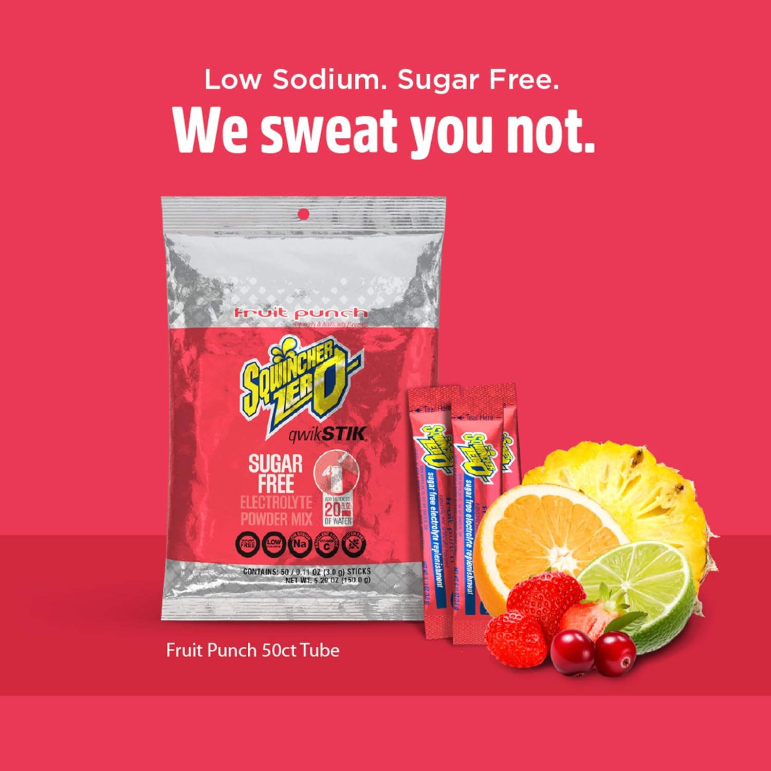 Sqwincher Zero Qwik Stik - Sugar Free Electrolyte Powdered Beverage Mix, Fruit Punch 060102-FP (Pack of 50) image number 2