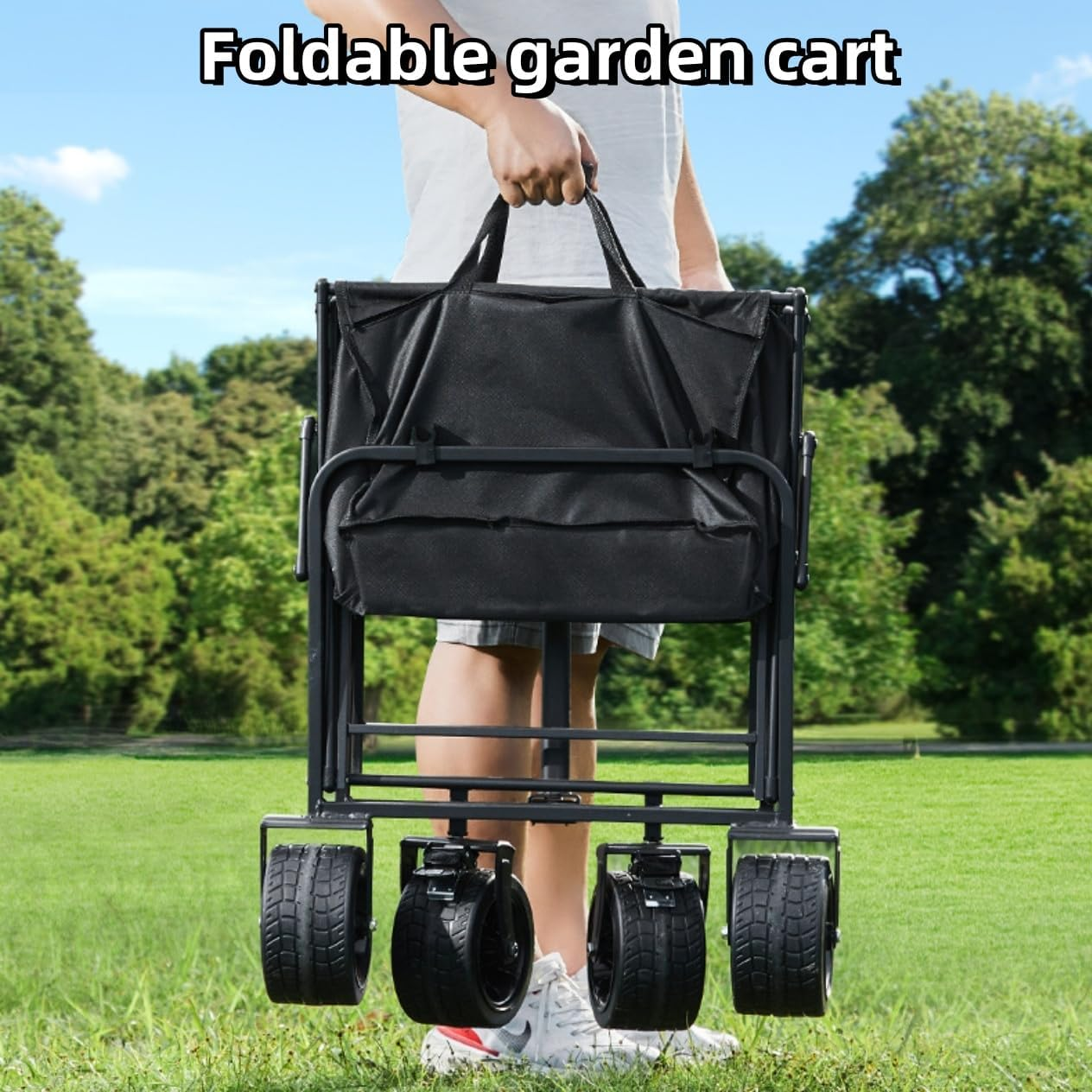 Collapsible Wagons Carts Foldable, Wagon Cart with Wheels, Heavy Duty Wagon 120L, 150Kg Beach Cart, 5CM Wide Big Wheels & Adjustable Utility Wagon, Garden Cart, Yard Cart, Wheelbarrow, Small Wagon image number 5