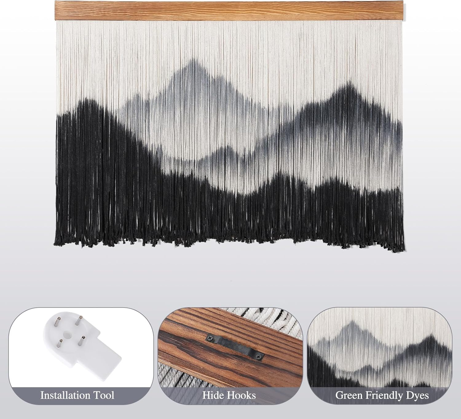 BECHAEO Boho Macrame Wall Hanging Decor Large Tie Dye Mountain Landscape Art Aesthetic Tapestry for Bedroom Living Dining Room image number 6