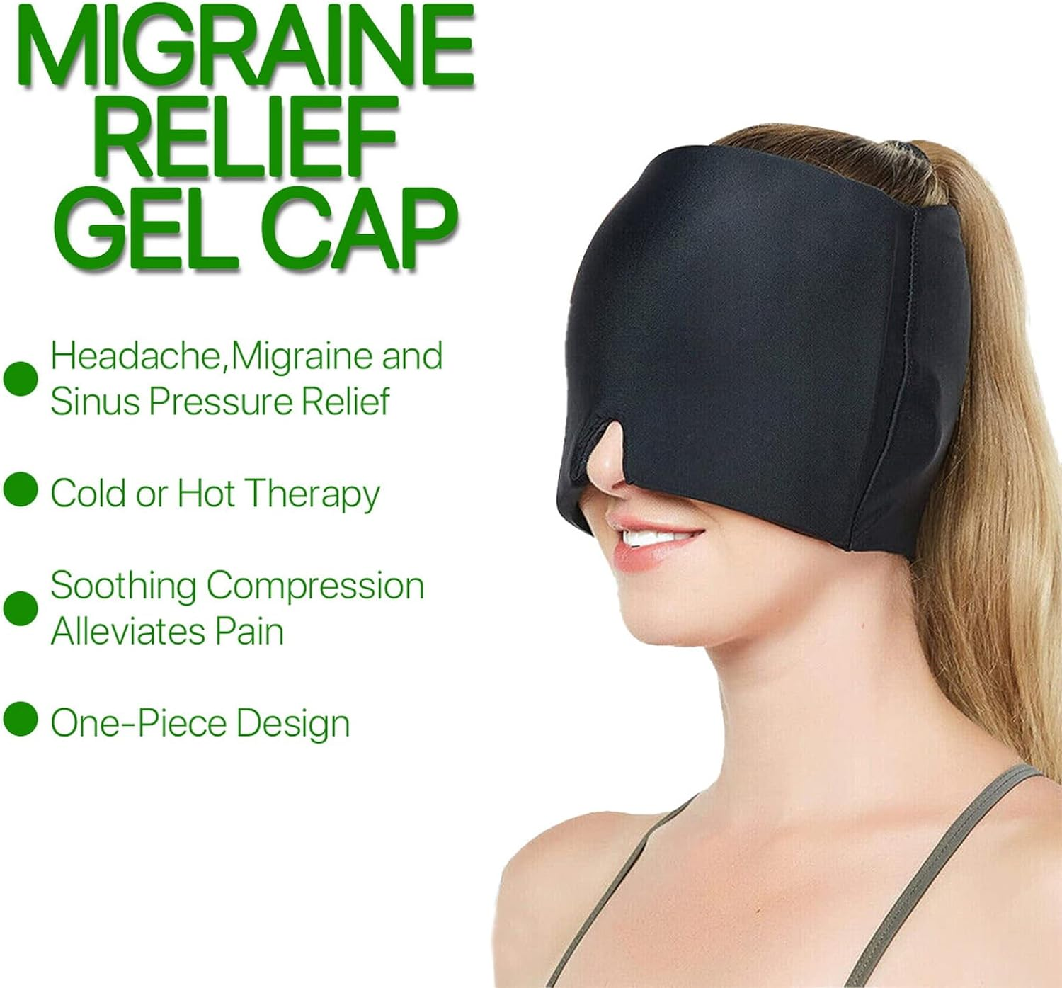 VANANA Migraine Head Cap, Single-Sided Ice Gel Pack Relief Wrap, Comfortable Ice Cap Cold Compress for Headache Tension, Sinus, Puffy Eyes, Stress Relief image number 1