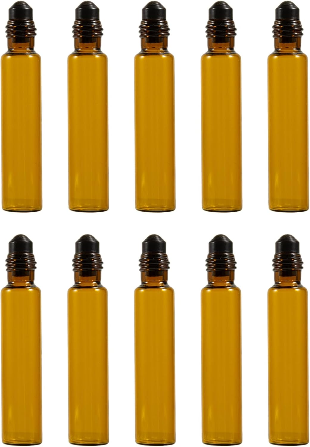JDFHFGB 10 Pcs 10Ml Amber Glass Essential Oil Roller Bottles, Anti-Uv & Leak-Proof Refillable Roll-On Containers with Stainless Steel Balls, Lids, for DIY Aromatherapy, Perfume & Travel Use image number 1