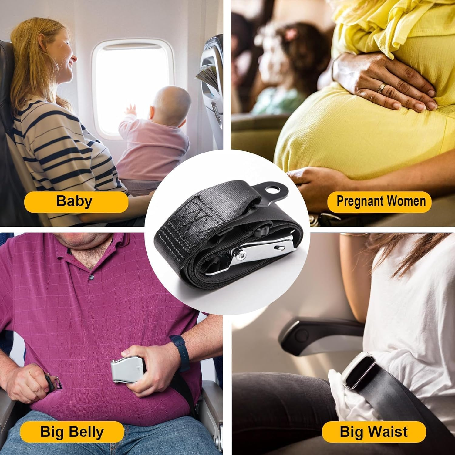Airplane Seat Belt Extender,Plane Travel Essentials for Pregnant Fat Large Waist Women Men,130Cm Adjustable Seat Belt Extender for Airplane,Safety Aircraft Belt Accessories image number 3