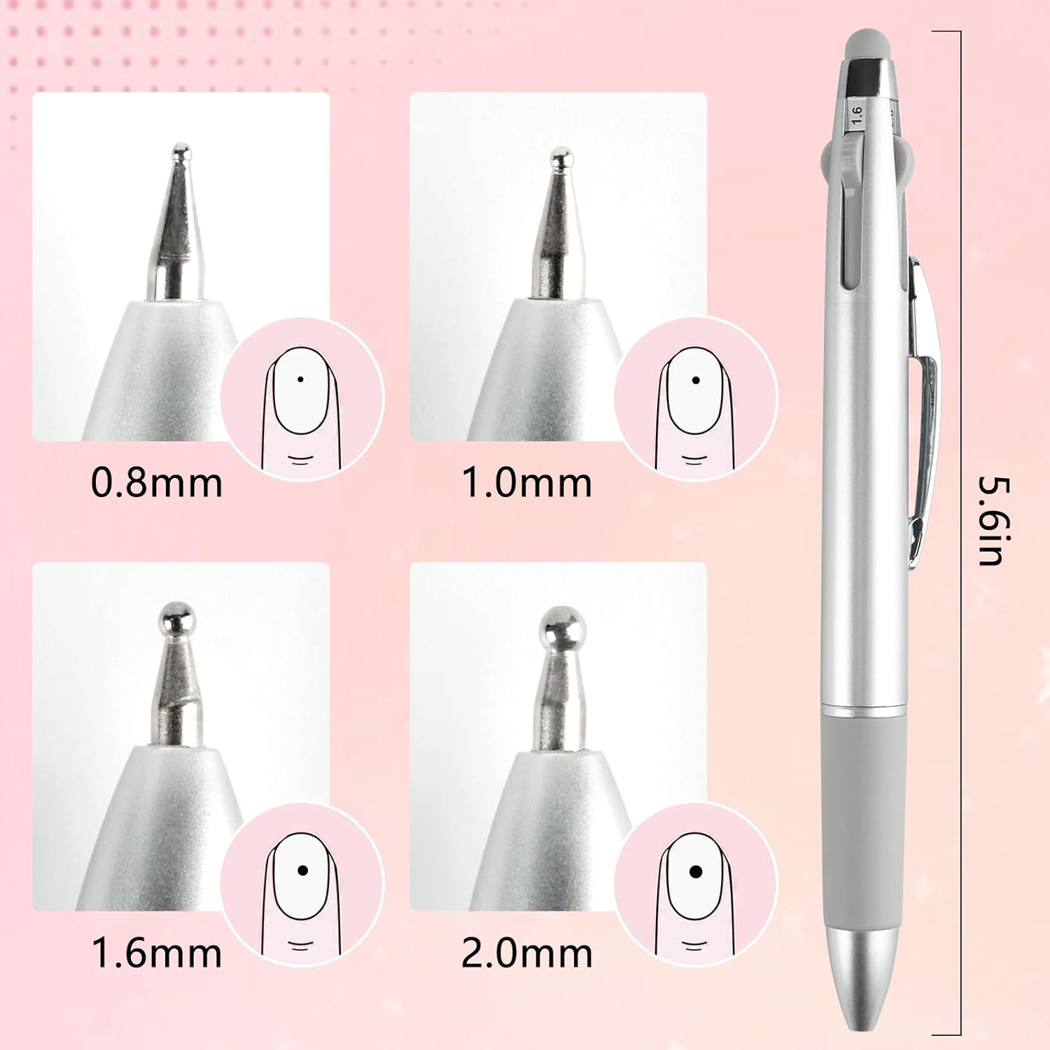 ANGNYA Dotting Tool Nail Art, 4-IN-1 Ballpoint Pen Design Nail Dotting Tool for Painting with Size Marking and Pressing Head, Nail Tools for Nail Art image number 3