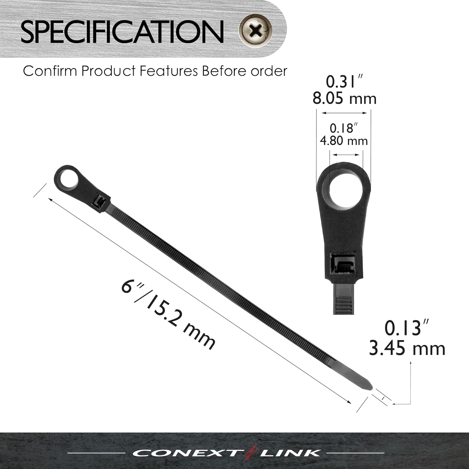 100 Nylon Cable Wire Zip Ties Mounting Hole Nail Screw 40 LBS 6" Inch Black image number 4