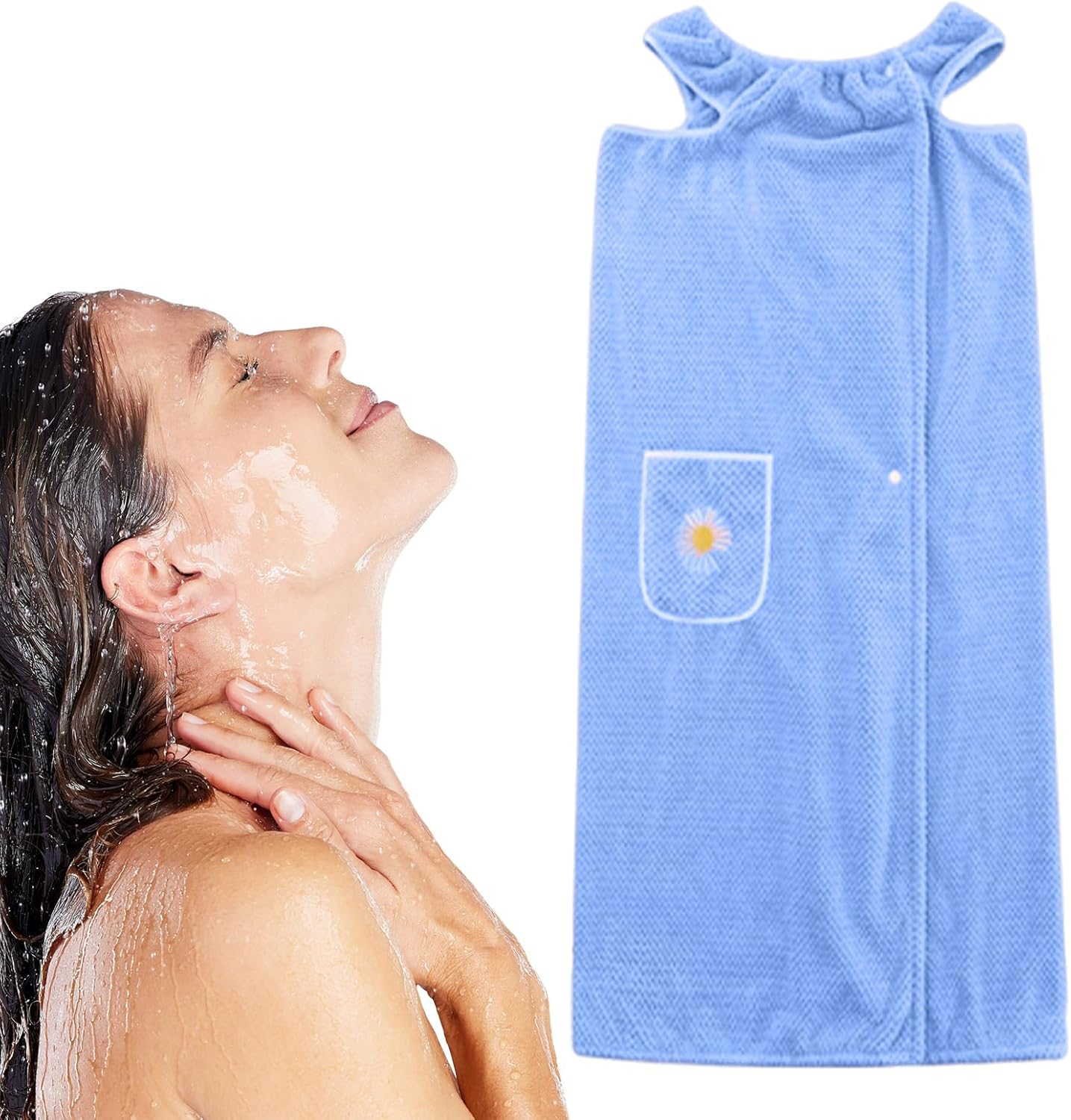 Womens Wearable Bath Towel, with Pockets Bathrobe Bath Towel Wrap, Bathtub Shower Dress, Absorbent Bathing Skirt for Sauna Spa Shower,Bath Towels,Suitable for Home, Swimming, Beach (Pink)