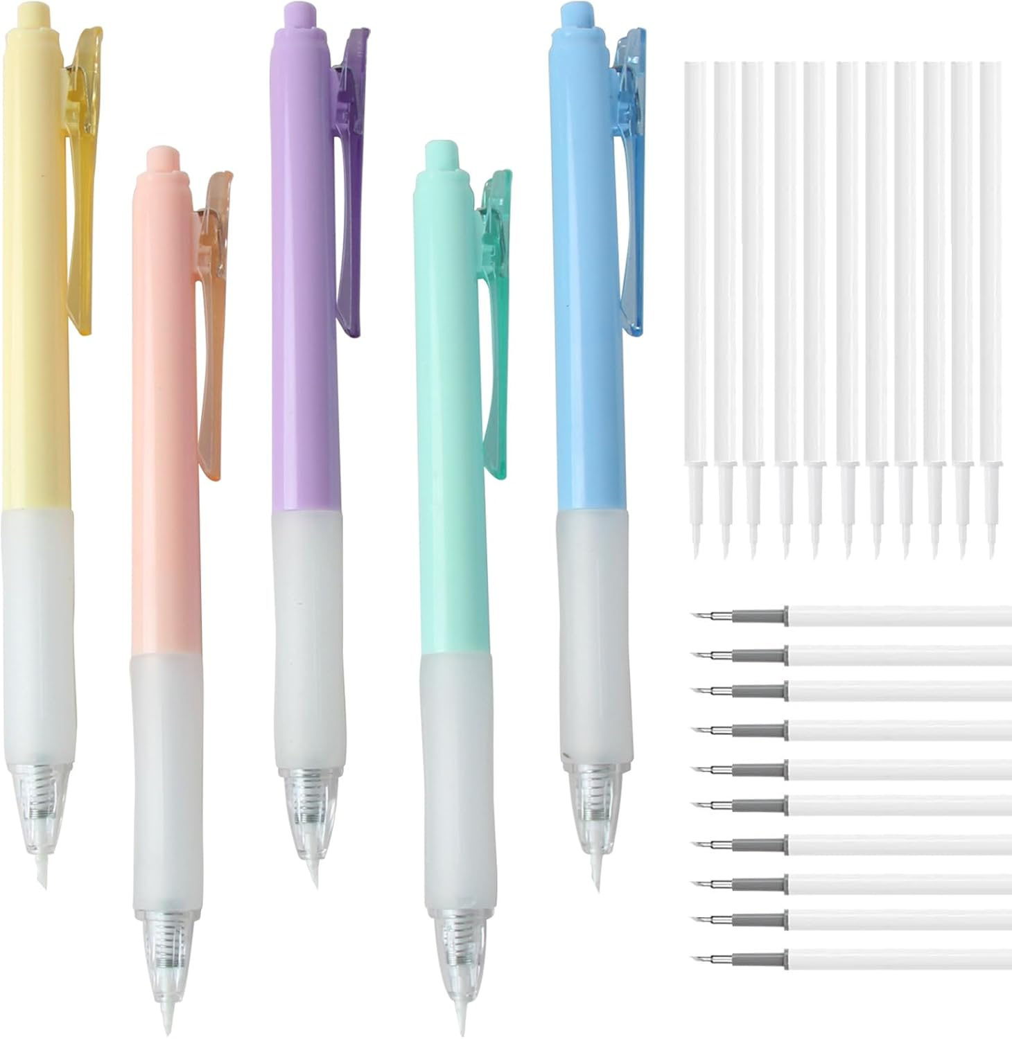 YUENTOEN 5Pcs Utility Knives Pen, Craft Cutting Tool Paper Pen, Hobby Knives Retractable Precision Paper Cutting Carving Tools with 20Pcs Refills for DIY Drawing Scrapbooking image number 6