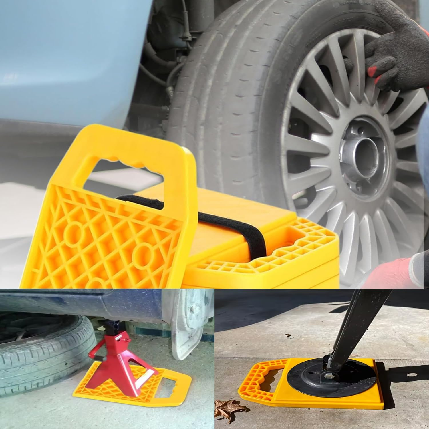 Car Jack Stand Pads for Camper/Rv, 4 Pcs Rvs Leveling Blocks Stabilizer Jack Flex Pads, Prevent Sinking and Aids in Stabilizing, Can Be Used on Uneven Surfaces (Yellow) image number 6