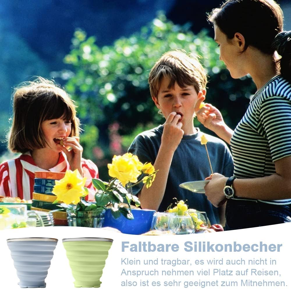 Foldable Cup, Pack of 2 Folding Cups, Silicone, Foldable Travel Mug, Foldable Silicone Cup with Lid, Reusable for Picnics, Camping, Outdoor, Hiking, Travel, 270 Ml, Sky Blue, Matcha Green image number 5