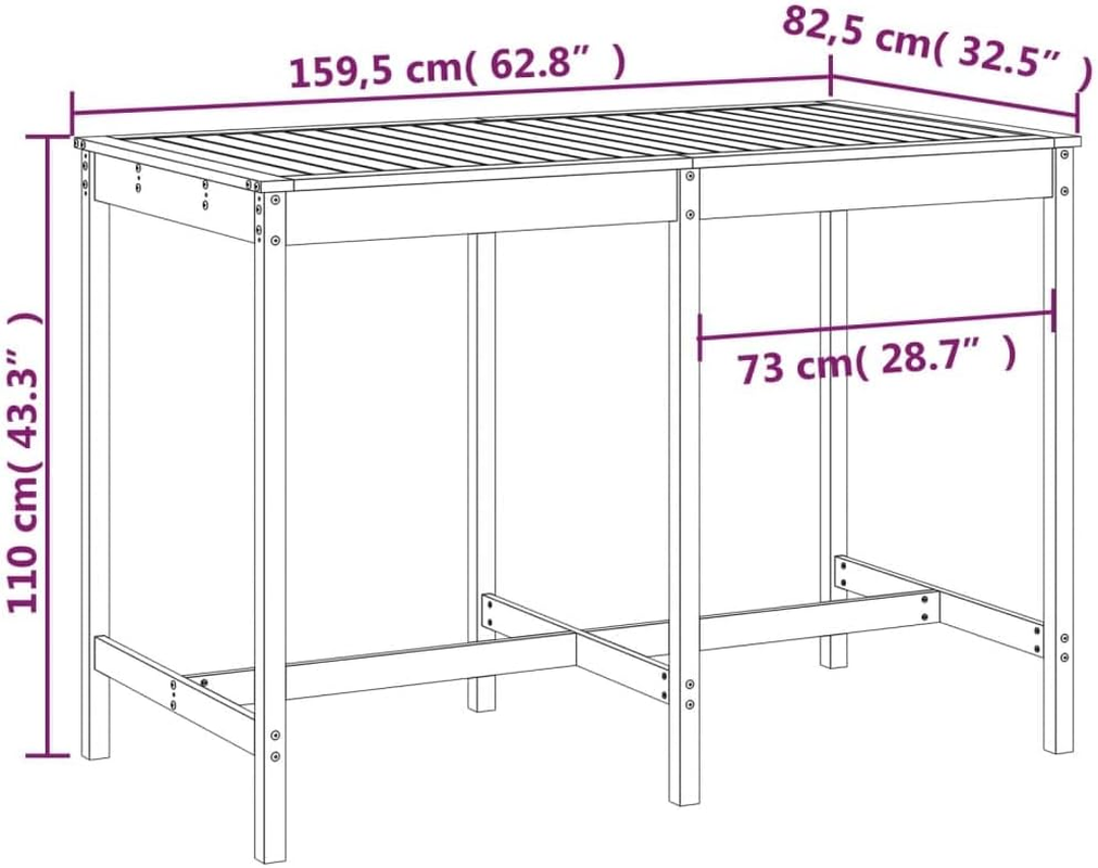Vidaxl Wooden Garden Table, Ic Outdoor Patio Table, Durable and Solid Pinewood, Classic White Design, Scandinavian Style, Weather Material, 159.5X82.5X110 Cm image number 5