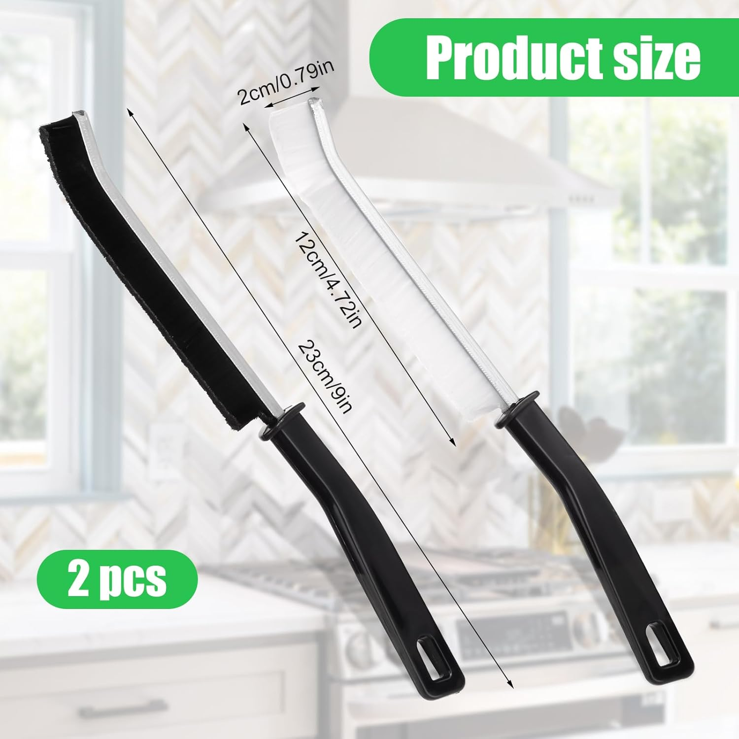 2Pcs Gap Cleaning Brush, Hard Bristle Crevice Cleaning Brush Tool Reusable Cleaner Scrub Brush Multifunctional Bristled Cleaning Brush for Household Kitchen Bathroom Cleaning (Black & White) image number 4