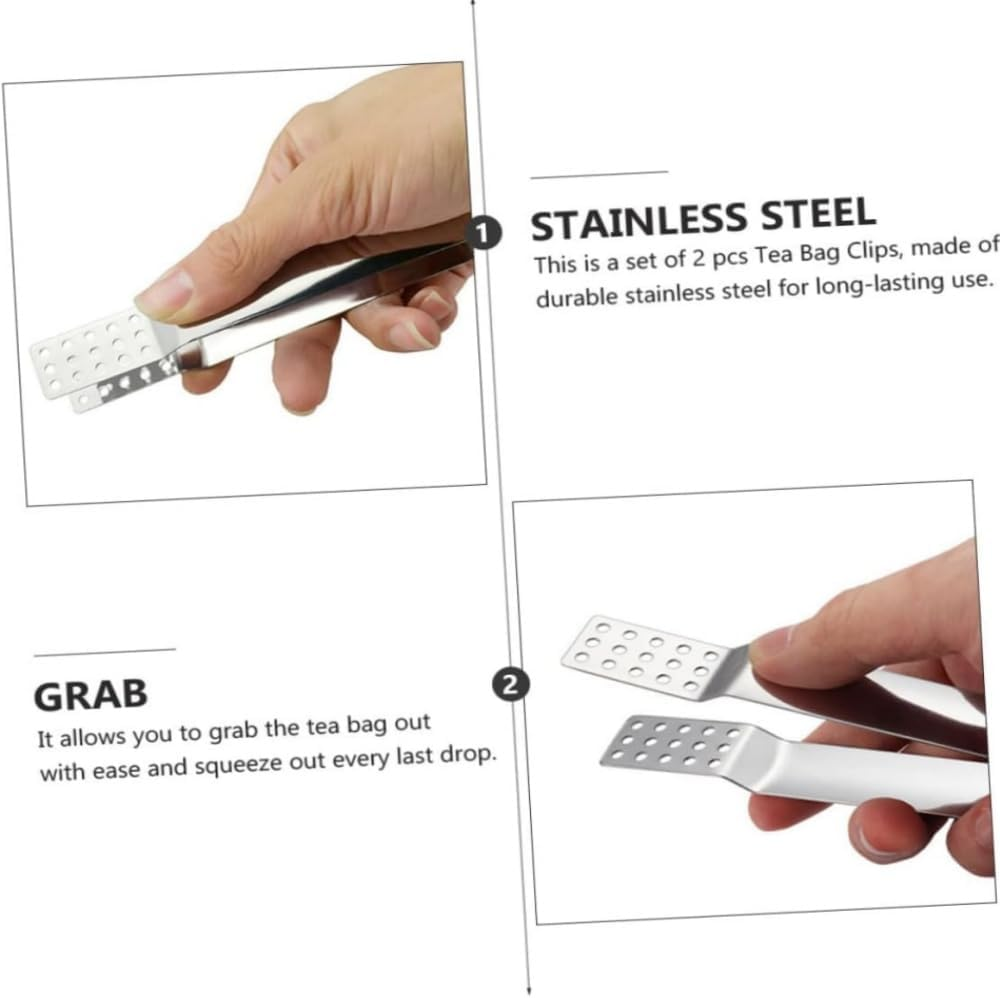 Fabselection Tea Bag Squeezer Tongs, 2Pack Stainless Steel Tong Tea Strainer Loose Leaves with Hole Kitchen Tea Sugar Ice Tong, Teabag Squeezer Strainer Holder image number 3