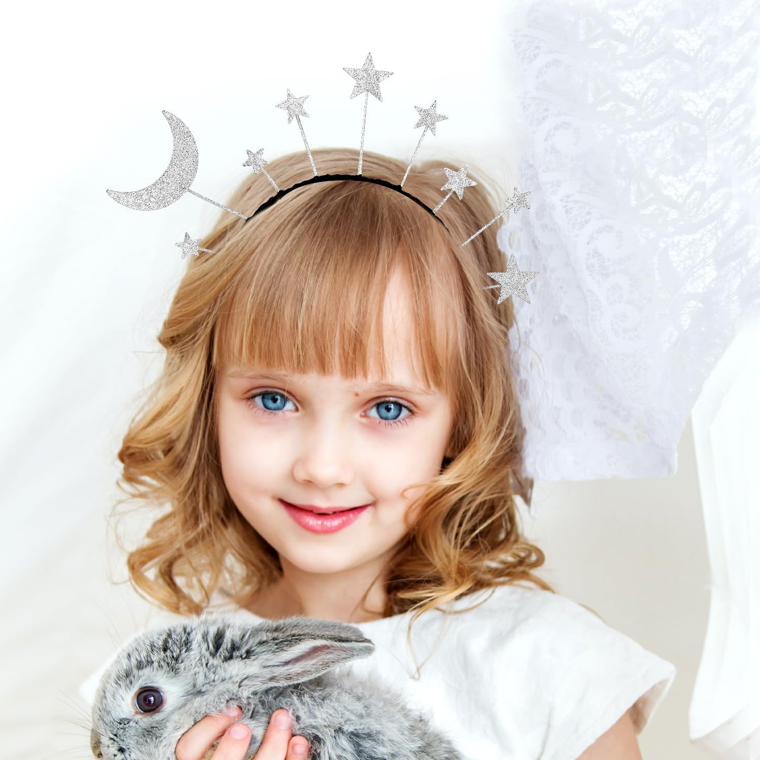 XIHIRCD Glitter Star Moon Headband, Shiny Star Hair Hoop Goddess Headpiece Stars Halo Headband for Women, Girls, Birthday, Costume Party