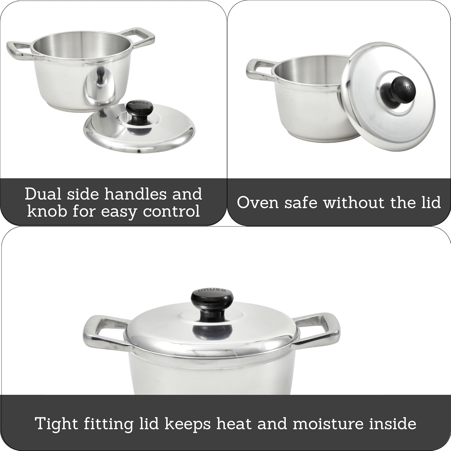 IMUSA USA 5.8 Quart Heavy Duty Cajun Cast Aluminum Dutch Oven with Lid, Silver, (IMU-89307) image number 5