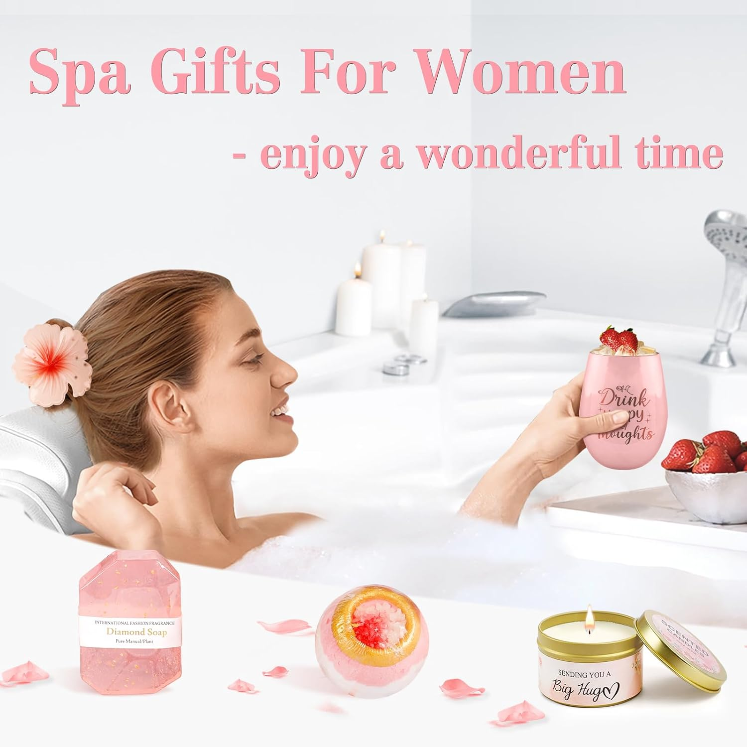 Gifts for Women, Rose Pamper Spa Gift Basket for Women, Christmas Gifts Box Kit with Blanket for Her Mother Wife Girlfriend Sister Daughter Colleague image number 4