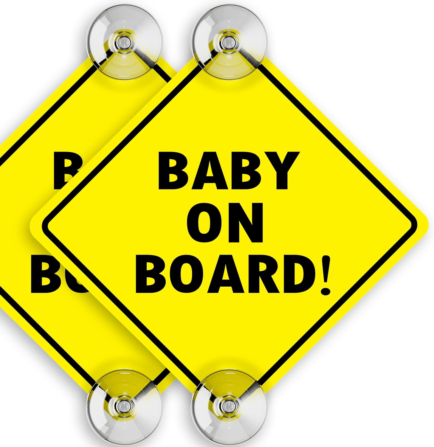 ASSURED SIGNS Baby on Board Sign with Suction Cups - 2 Pack, 5" by 5" - Essential Safety Signs for Cars - Bright Yellow - Durable and Strong Suction image number 3