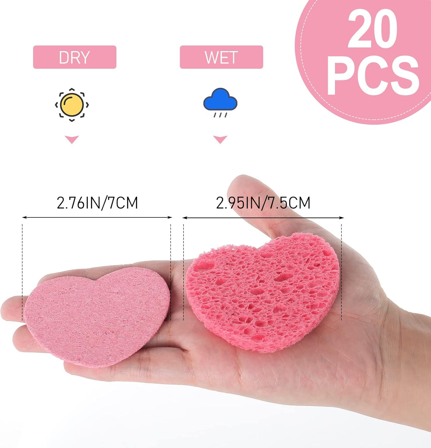 WLLHYF 20 Pieces Compressed Facial Sponges Natural Cellulose Facial Cleaning Sponges Professional Cosmetic Spa Sponges for Face Cleansing Makeup Removal Pore Exfoliating (Heart-Pink) image number 4