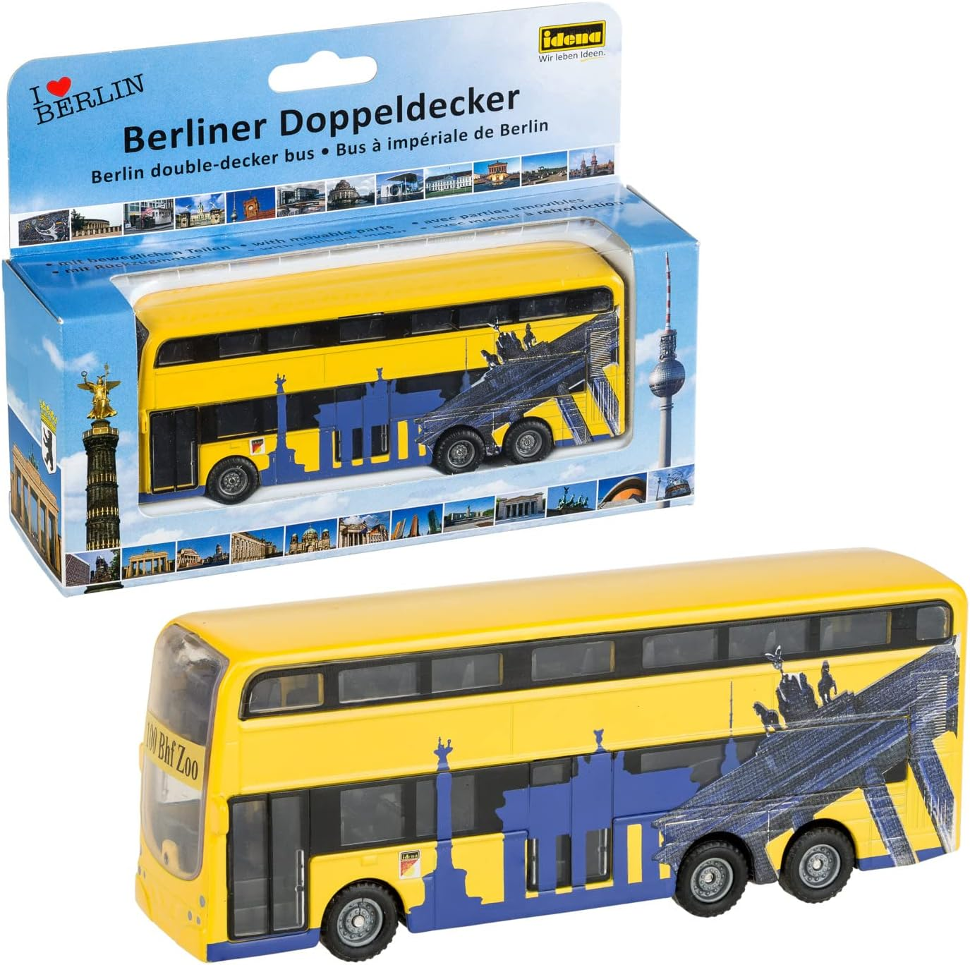 Idena 40107 Berlin Double Decker with Pull-Back Motor, Yellow, 15 Cm image number 6