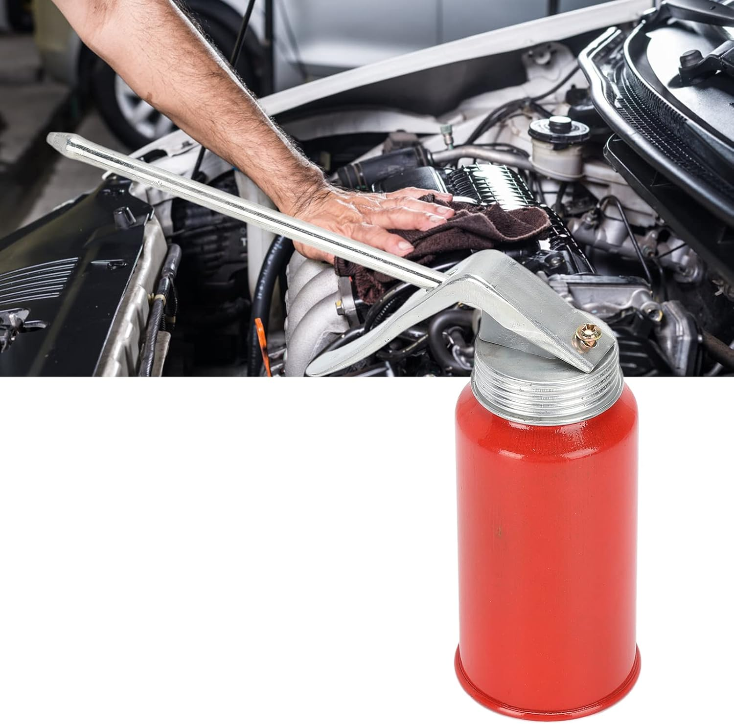 Viagasafamido 2Pcs 200ML Capacity Manual Pump Oil Can Steel Type Oiler Can Red for Rolling Bearings Motorcycles Oil Lube Systems image number 4