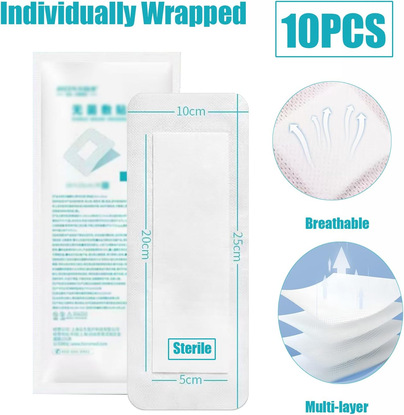 Wound Dressings Adhesive, Large Dressing Pads Padding with Absorbent Patch, Individually Wrapped(10 X 25Cm, 10 Pack) image number 3