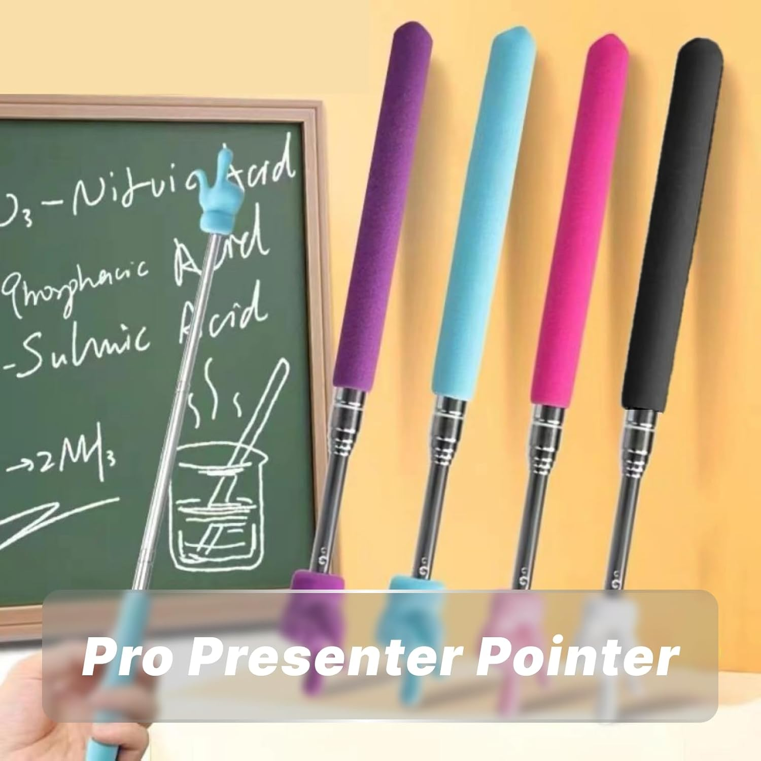 Set of 5 Telescopic Teachers Finger Pointer, Extendable Hand Pointer Stick for Classroom Use, Retractable Finger Pointers in White, Pink, Purple, Blue, Yellow, Ideal Teaching Aid for Educators