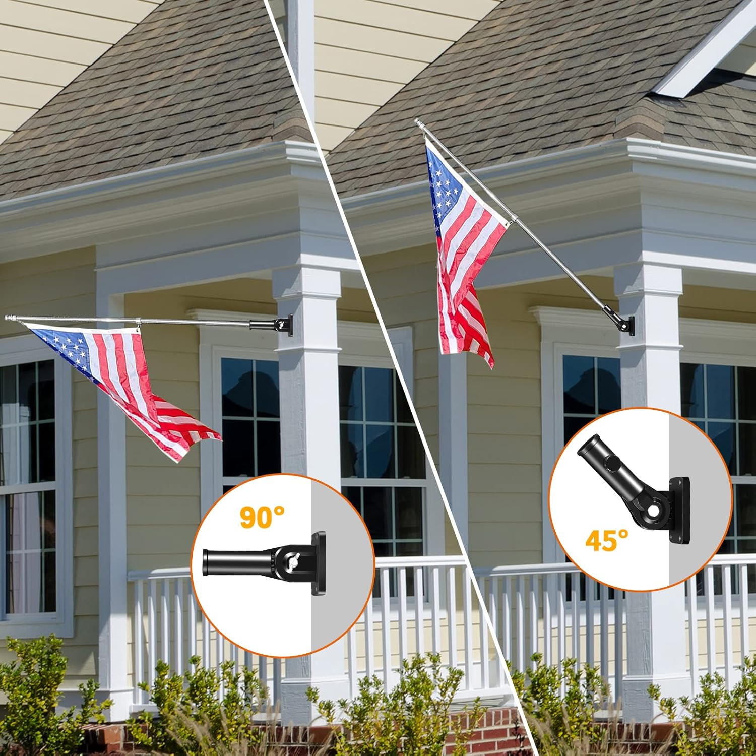 Flag Pole Holder Brackets, 1" Flag Pole Mounting Bracket with Hardwares for House Wall Porch, 1" Inner Diameter, 180&deg; Adjustable Multi Positions, Aluminium Alloy(1 Pack Black, Multi-Positions) image number 2