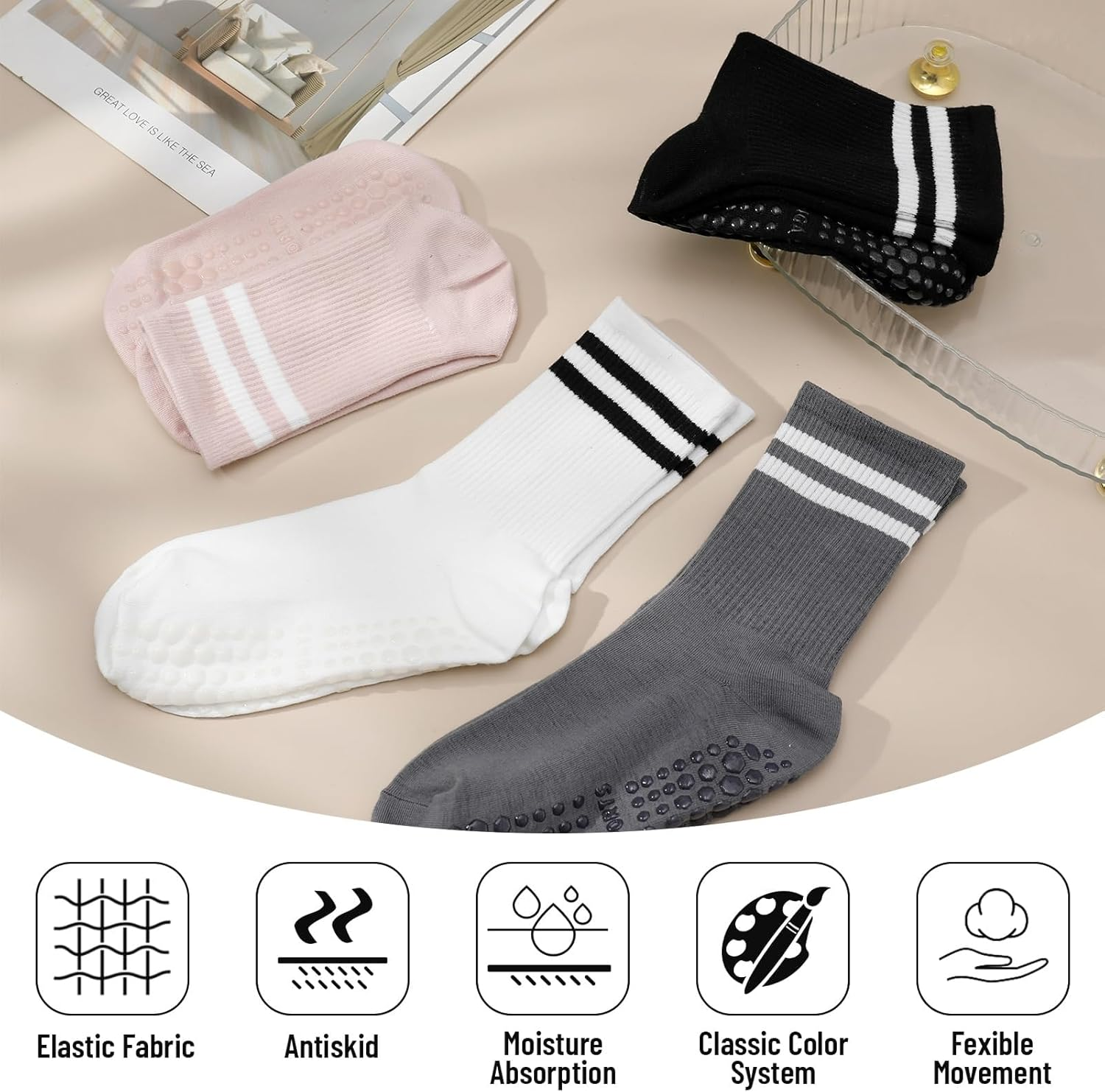 Quokkachic 4 Pairs Women'S Breathable Grip Socks for Yoga, Pilates, Ballet, Dance, Workout & Running