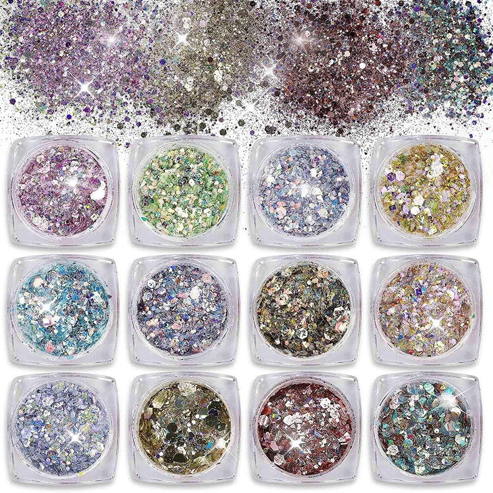 12 Sets Nail Glitter Cosmetic Face Body Hair Glitter Decoration for Arts Festival Party Christmas image number 1