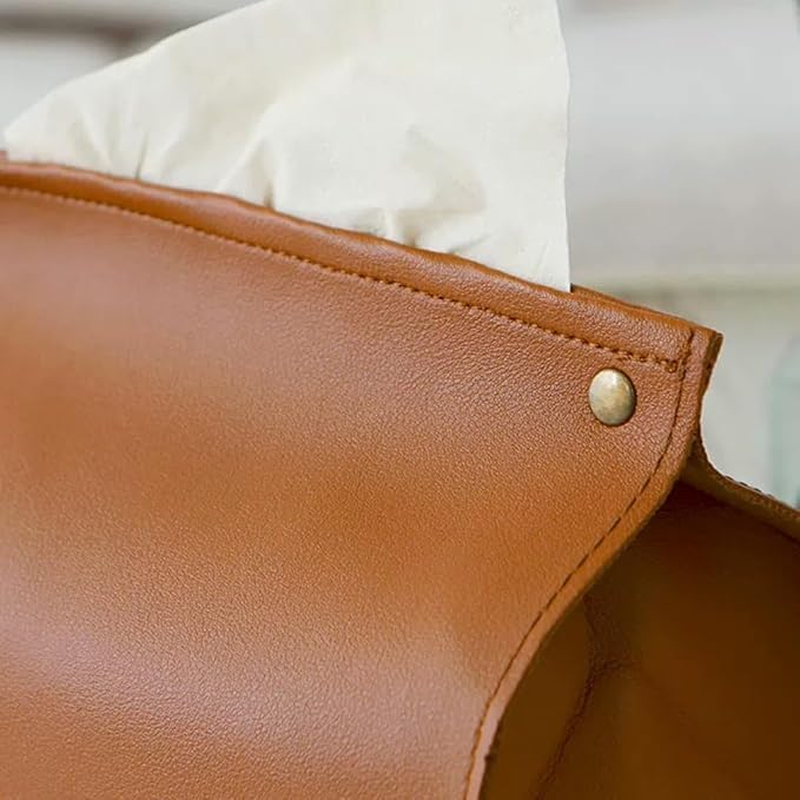 Tissue Box Cover, Refined Modern PU Leather Tissue Box Holder Rectangular Tissue Box Covers for Kleenex, Napkin, Tissue Holder for Bathroom Car Home Office (Brown) image number 2