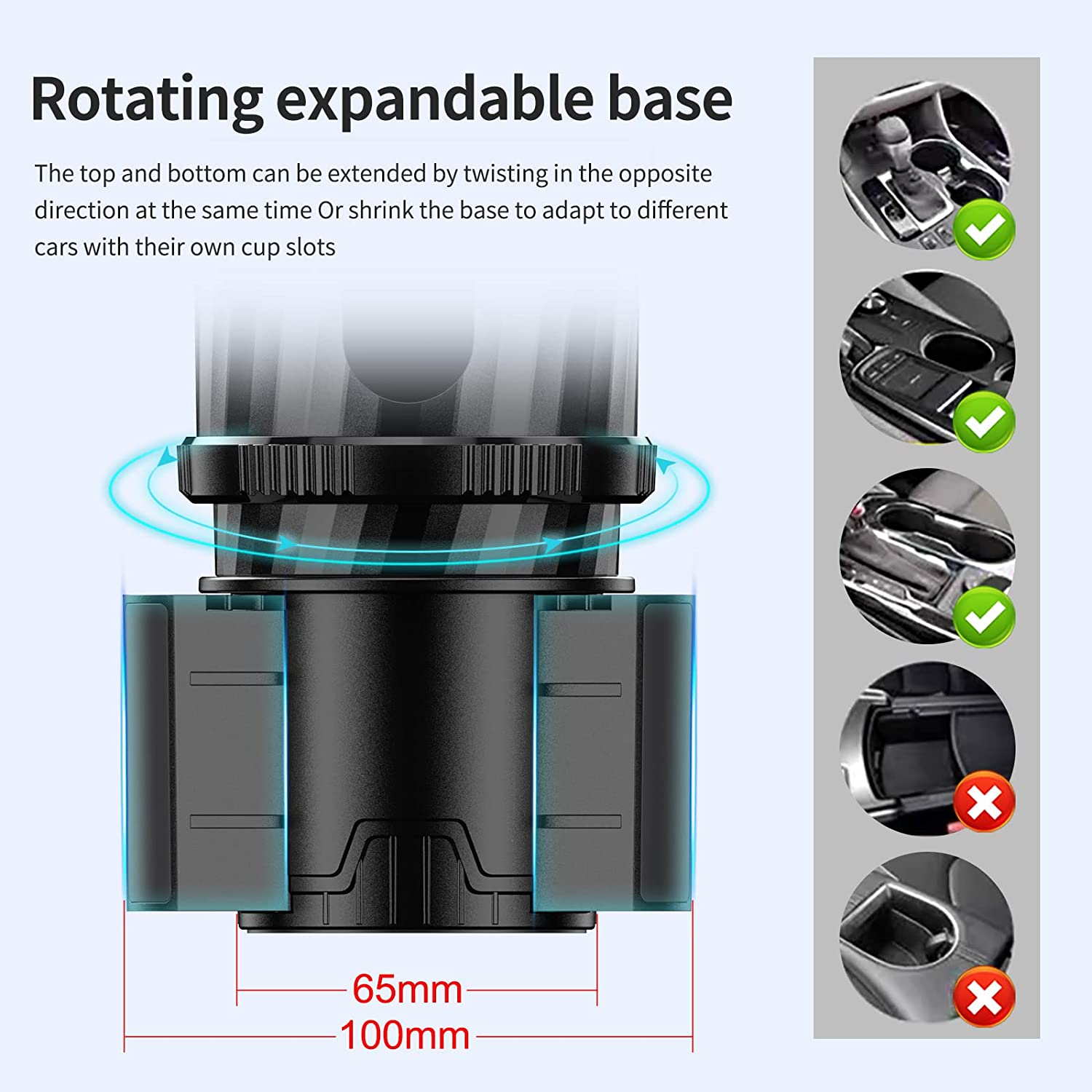 Car Cup Holder Expander Adapter with Adjustable Base Compatible, 2-In-1 Universal Multifunctional Car Drink Dual Cup Holder Extender Organiser for Snack Bottles Cups Drinks, New Upgraded image number 4