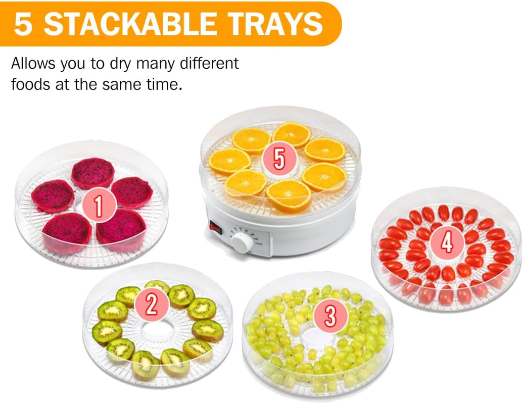 PORIYA Electric Food Dehydrators,5 Trays 350W,Dehydrator Fruit Dryer,Home Small Kitchen Appliances,Adjustable Temperature Control image number 5