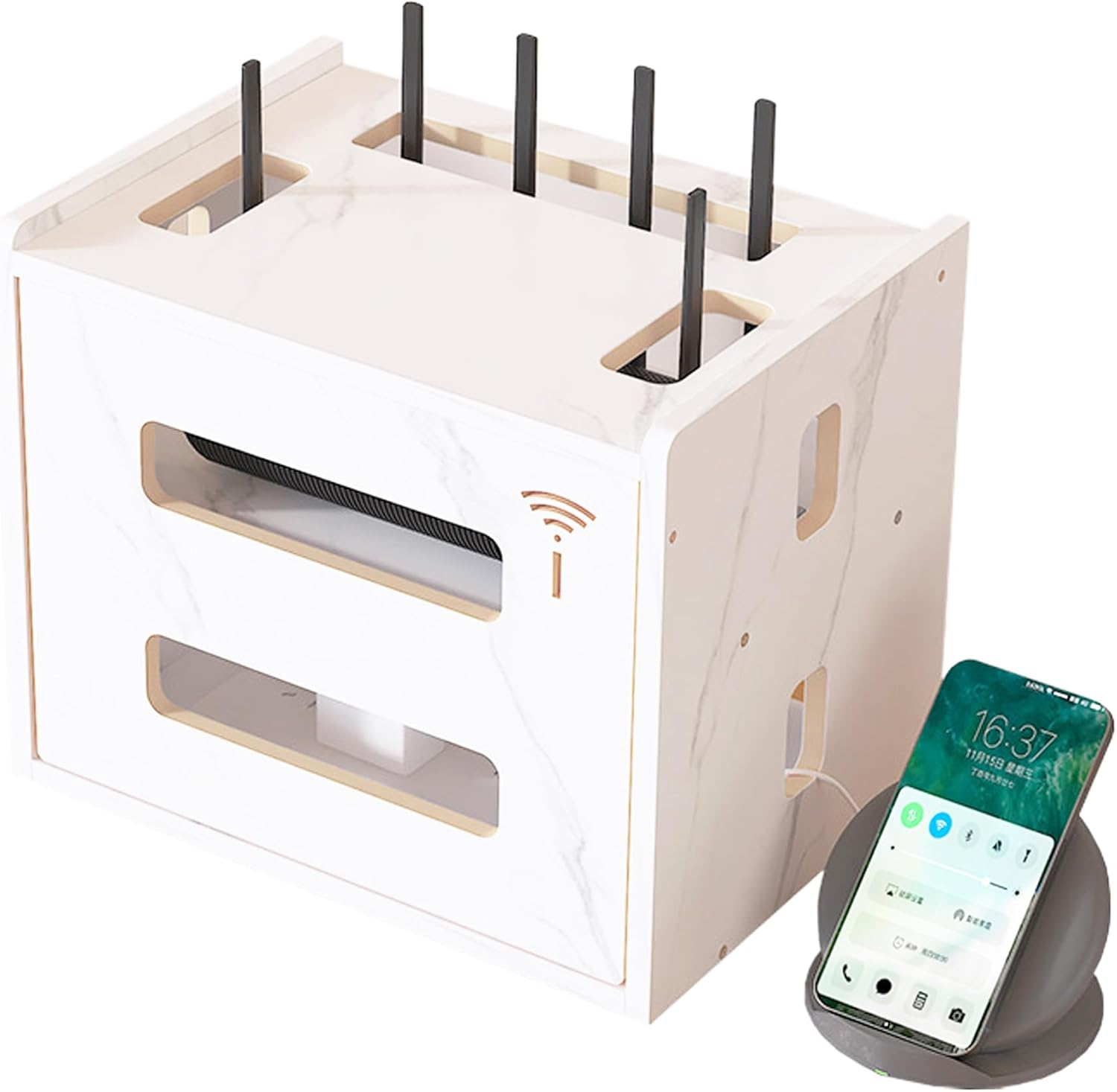 Catekro WIFI Router Storage Box, Wifi Cabinet to Hide Router and Modem, Router Cover Decorative Box for Office and Home (White)