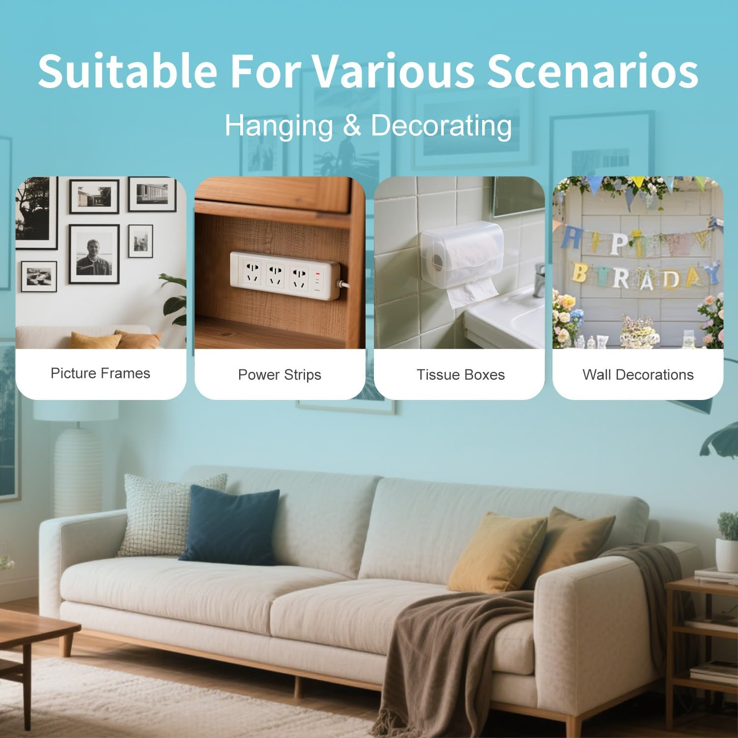 Picture Hanging Strips Heavy Duty, Damage Free Hanging Picture Hangers for Walls, Picture Hanging Kit, Hanging Hooks without Nails, Medium Poster Wall Strips White 20-Pairs (White, 6.6Cm+10Cm) image number 3