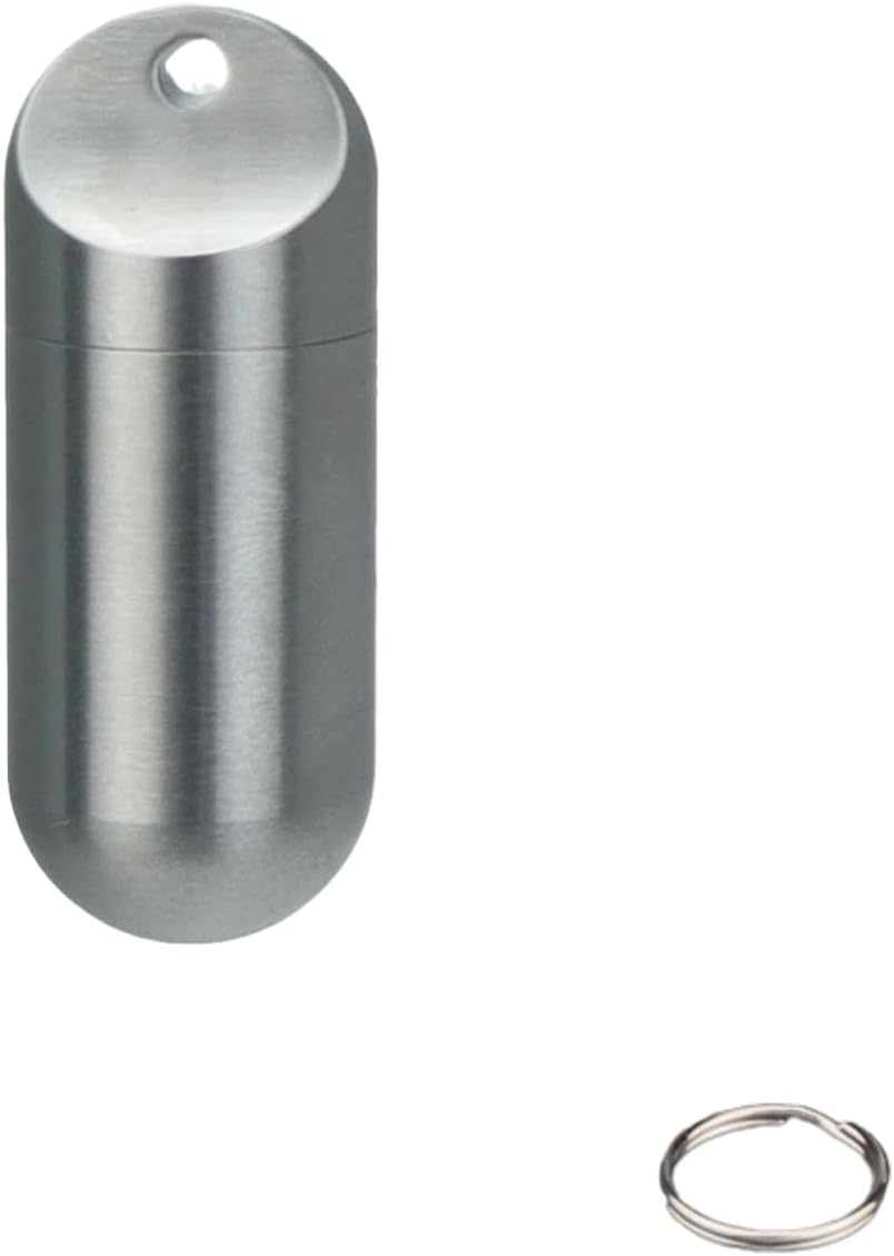 Small Keychain Pill Box, Pill Case for Travel Pocket Purse, Waterproof Pill Container Organiser with Keyring, Portable EDC Pill Holder for Outdoor/Daily/Emergency (Stainless Steel S)